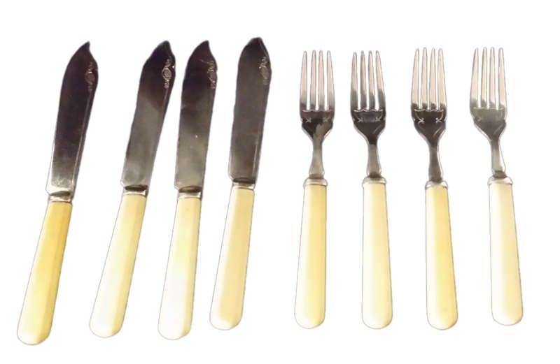 Vintage set of Bone Handle Fish knives and forks