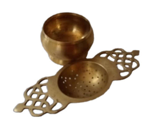 TWO PIECE  BRASS TEA STRAINER