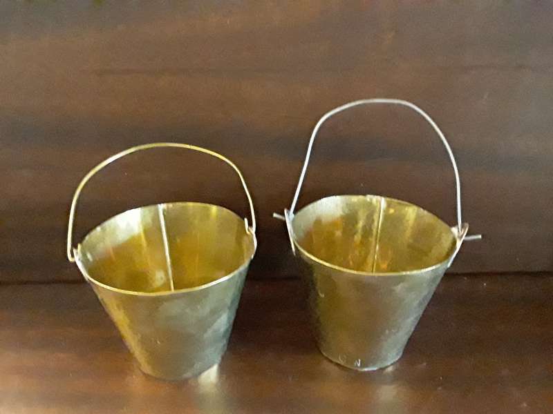 Pair Brass Basket planters 7 x 8 cm