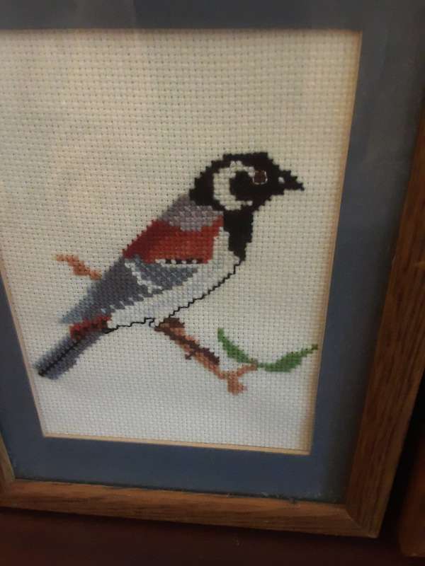 Pair of Two Framed Bird Tapestries 19 X 14 cm