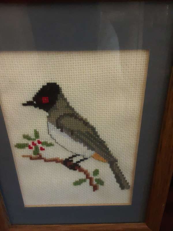 Pair of Two Framed Bird Tapestries 19 X 14 cm