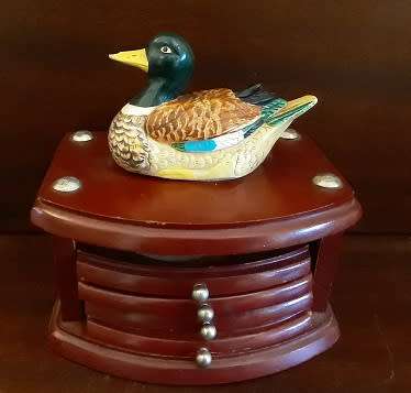Wood and cork Coaster set with Duck