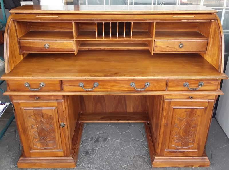 Solid wood Teak  Antique Roll Top Desk 145 X 115 X 60 cm