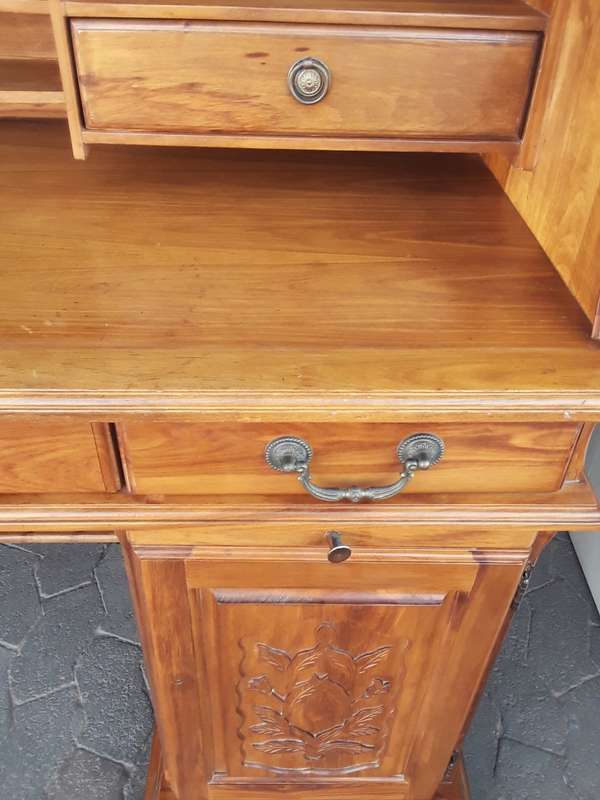 Solid wood Teak  Antique Roll Top Desk 145 X 115 X 60 cm