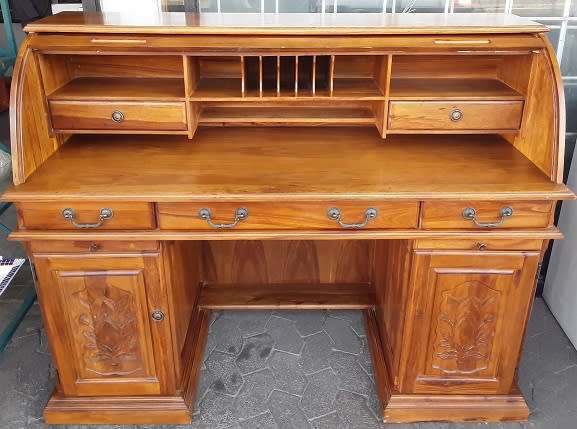 Solid wood Teak  Antique Roll Top Desk 145 X 115 X 60 cm
