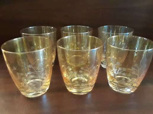 Set of six Amber drinking Glasses  10 x 8 cm