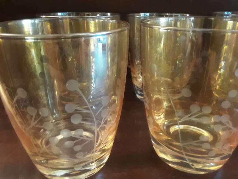 Set of six Amber drinking Glasses  10 x 8 cm