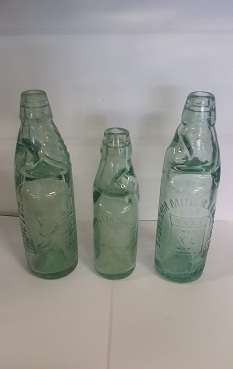 3 VINTAGE GREEN TINT BOTTLES