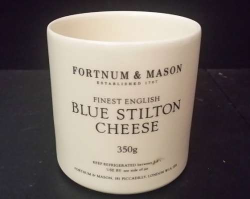 FORTNUM AND MASON BLUE STILTON CHEESE JAR PICCADILLY LONDON ENGLAND