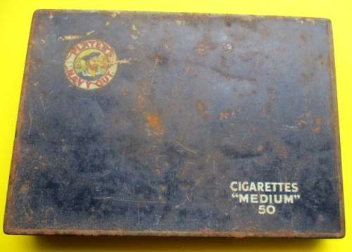 A lot vintage fishing tackle stuff in a rare very old "Players Navy Cut"  cigarette tin.