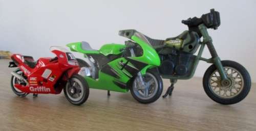 A collection of motorbikes.  Hard plastic.