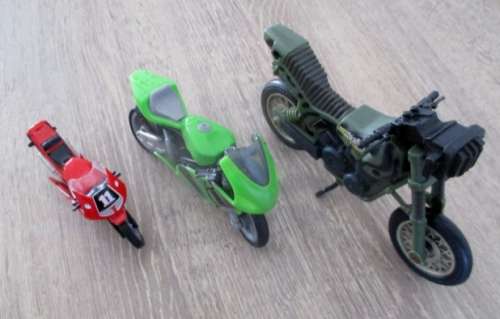 A collection of motorbikes.  Hard plastic.