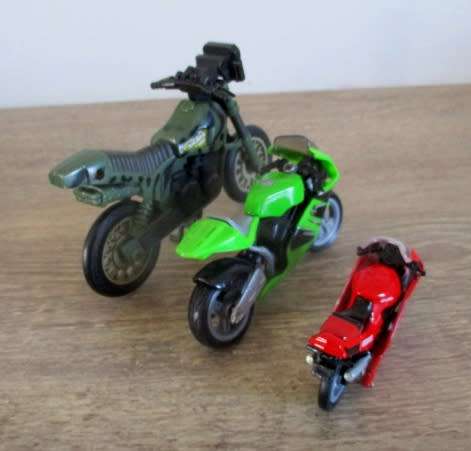 A collection of motorbikes.  Hard plastic.