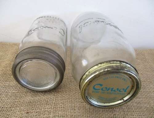 Two Golden Oldies !!!!!  ...Two very old Consol glass preserve jars... One big and one medium size.