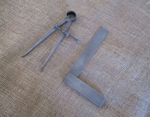Vintage A Milmet Product Metal Square  England & Vintage Engineers Compass Divider Caliper   Japan