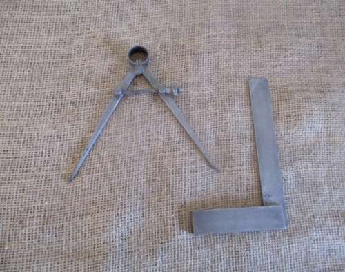 Vintage A Milmet Product Metal Square  England & Vintage Engineers Compass Divider Caliper   Japan