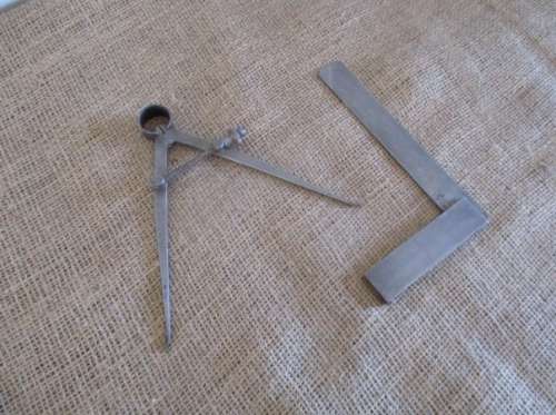 Vintage A Milmet Product Metal Square  England & Vintage Engineers Compass Divider Caliper   Japan