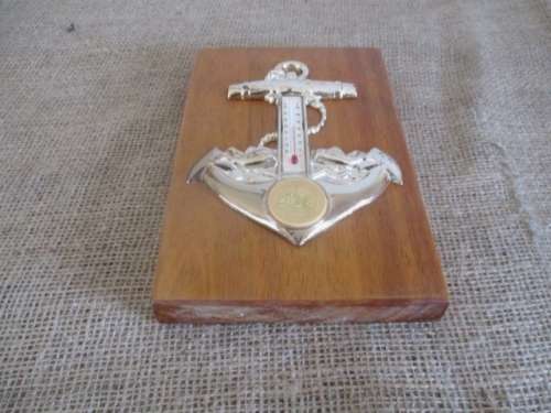 Vintage Themometer With An Anchor Design Mounted On A Block Of Wood   Circle Line New York City
