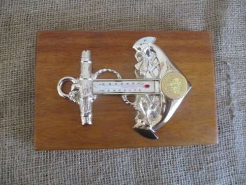 Vintage Themometer With An Anchor Design Mounted On A Block Of Wood   Circle Line New York City