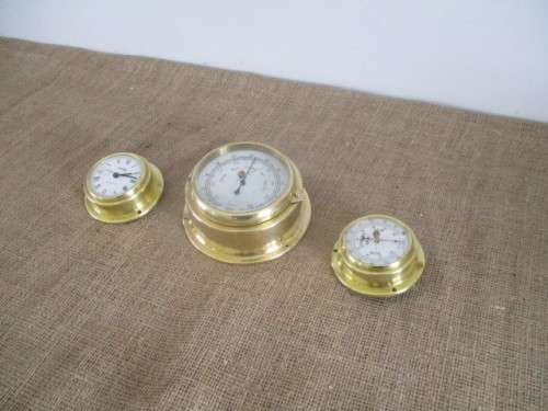 The Magnificent Brass Trio !!! Two Brass Weather Barometers And One Battery Operated Clock