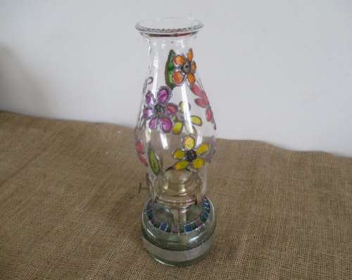 A Beautiful & Colourful Vintage Stained Glass Paraffin Lantern With Carry Handle