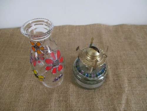 A Beautiful & Colourful Vintage Stained Glass Paraffin Lantern With Carry Handle