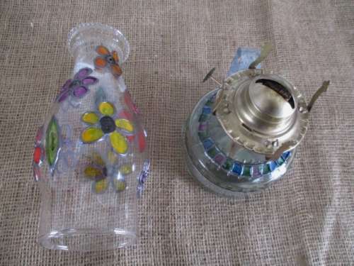 A Beautiful & Colourful Vintage Stained Glass Paraffin Lantern With Carry Handle
