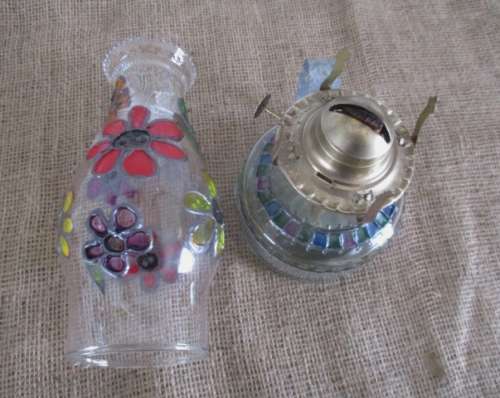 A Beautiful & Colourful Vintage Stained Glass Paraffin Lantern With Carry Handle