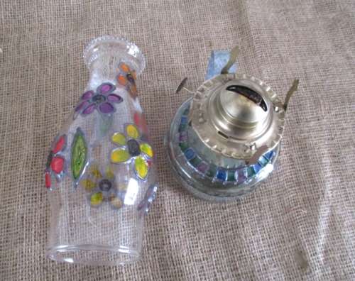 A Beautiful & Colourful Vintage Stained Glass Paraffin Lantern With Carry Handle