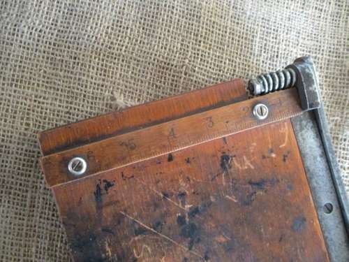 Rare !!! Antique/Vintage 7 Inch Desktop Guillotine Paper Cutter With Measuring Ruler On Wooden Base