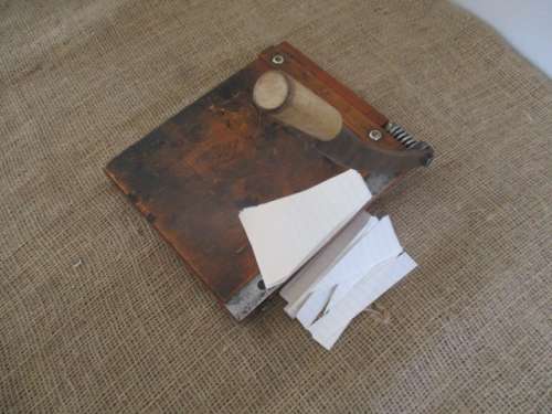 Rare !!! Antique/Vintage 7 Inch Desktop Guillotine Paper Cutter With Measuring Ruler On Wooden Base