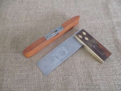 An Antique/Vintage Marples Wooden Carpenter's Square With Brass Inlays & Boat Designed Spirit Level