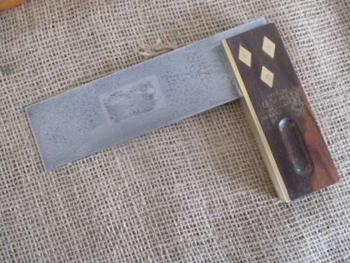 An Antique/Vintage Marples Wooden Carpenter's Square With Brass Inlays & Boat Designed Spirit Level