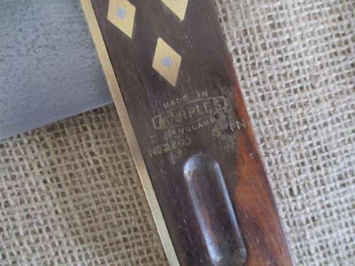 An Antique/Vintage Marples Wooden Carpenter's Square With Brass Inlays & Boat Designed Spirit Level