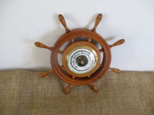 Lovely Vintage Barigo Ships Wheel Oak Wooden & Brass Barometer             Made In Western Germany