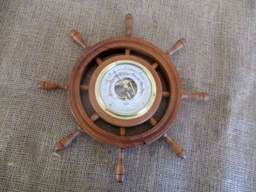 Lovely Vintage Barigo Ships Wheel Oak Wooden & Brass Barometer             Made In Western Germany