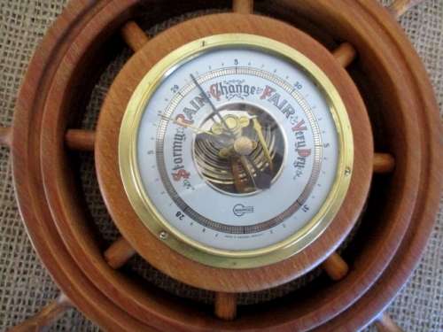 Lovely Vintage Barigo Ships Wheel Oak Wooden & Brass Barometer             Made In Western Germany