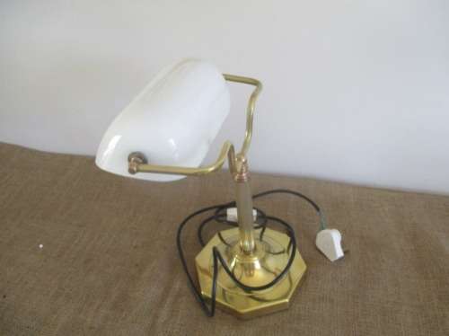 Stylish And Classic Vintage Illumina Model ITL -724 - L Bankers Brass Table Lamp With White Glass