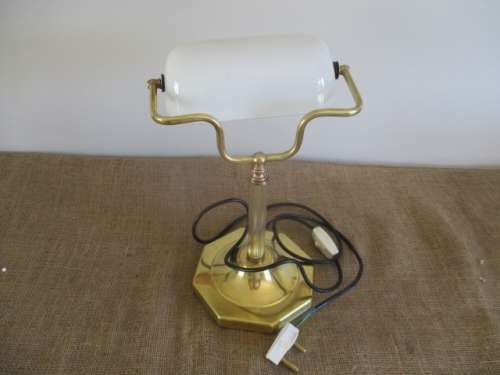 Stylish And Classic Vintage Illumina Model ITL -724 - L Bankers Brass Table Lamp With White Glass