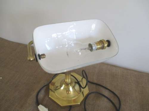 Stylish And Classic Vintage Illumina Model ITL -724 - L Bankers Brass Table Lamp With White Glass