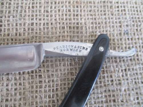 An Antique/Vintage Pearson & Sons Cut Throat Razor   Norwich + Haan Solingen Cremer Carton Holder