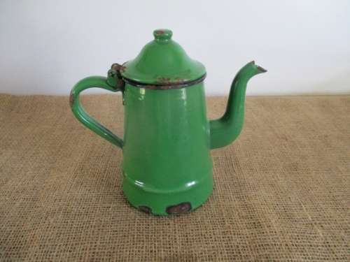 This Is Old....Actually Donkey Years Old...A Vintage Enamel Coffee Pot In Rare Green Colour