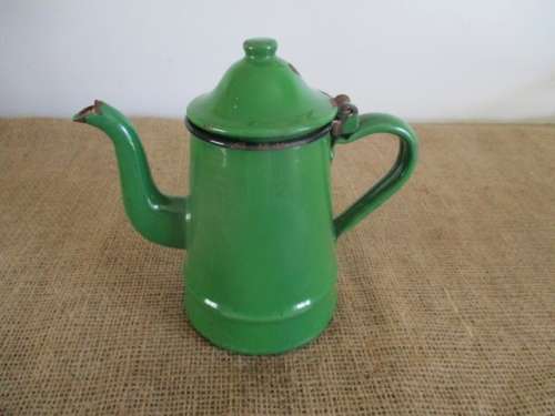 This Is Old....Actually Donkey Years Old...A Vintage Enamel Coffee Pot In Rare Green Colour