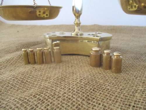 An Appealing Vintage Brass And Copper Balance Scale With Full Set Of Weights