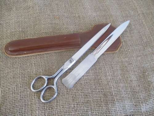 Very Rare !!!!.....Vintage ED Wusthof Solingen Rostfrei Scissors And Letter Opener In Leather Sheath