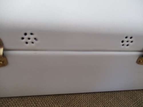 A Beautiful Vintage Enamel Bread Bin With Brass Hinges And With Breather Holes