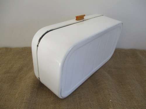 A Beautiful Vintage Enamel Bread Bin With Brass Hinges And With Breather Holes