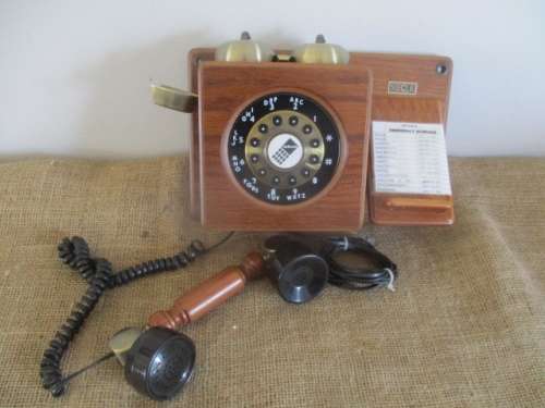 Telkom's Siecle Collection Vintage Wooden Retro Style Push Button Wall Mount Landline Telephone