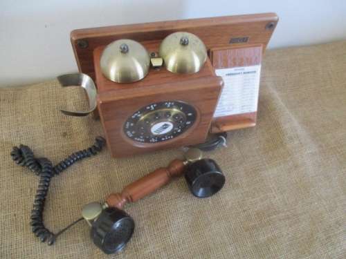 Telkom's Siecle Collection Vintage Wooden Retro Style Push Button Wall Mount Landline Telephone