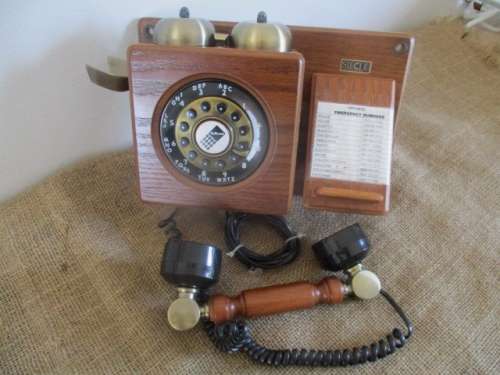 Telkom's Siecle Collection Vintage Wooden Retro Style Push Button Wall Mount Landline Telephone